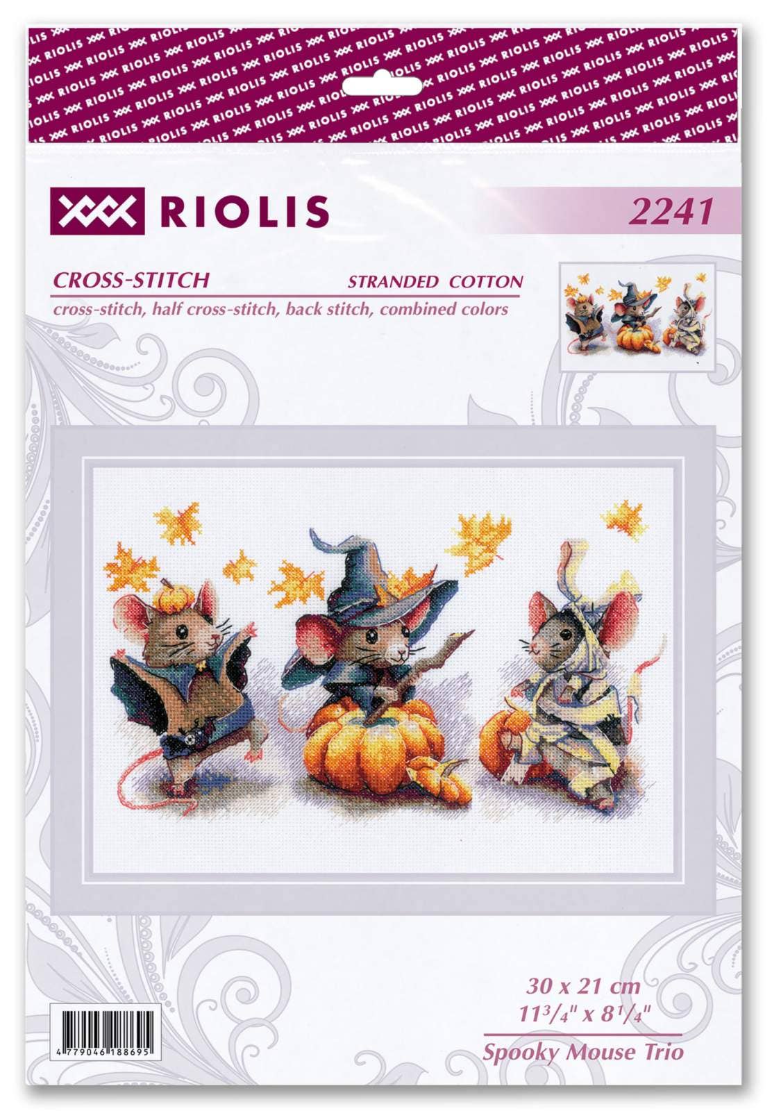 Kit de Punto de Cruz Riolis "Trío de Ratones Espeluznantes" - 2241