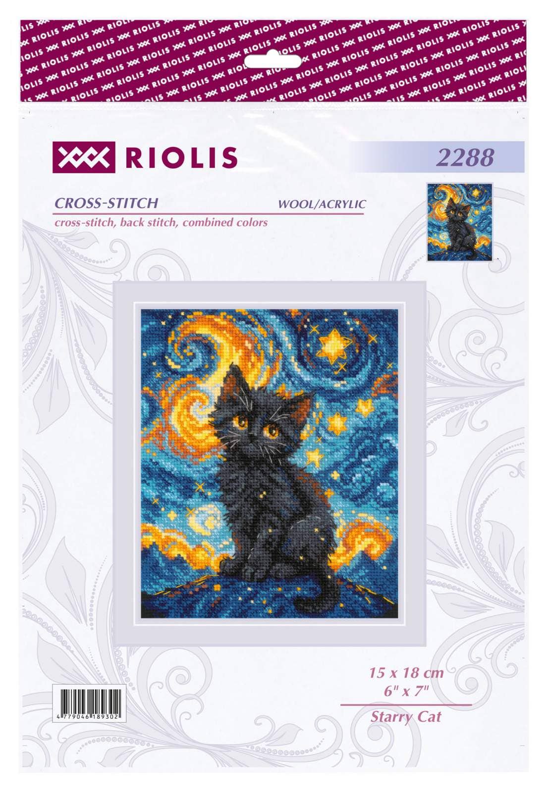 Kit de Punto de Cruz Riolis "Gato Estrellado" - 2288