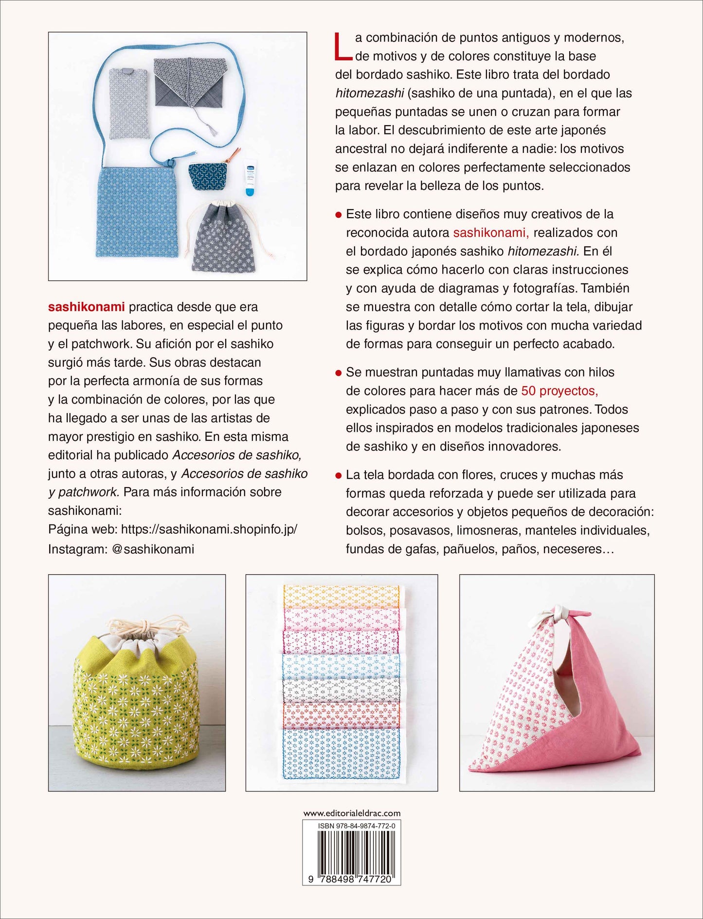 Libro de Bordado Sashiko Hitomezashi: 50 Proyectos de Bordado Japonés Paso a Paso con Patrones