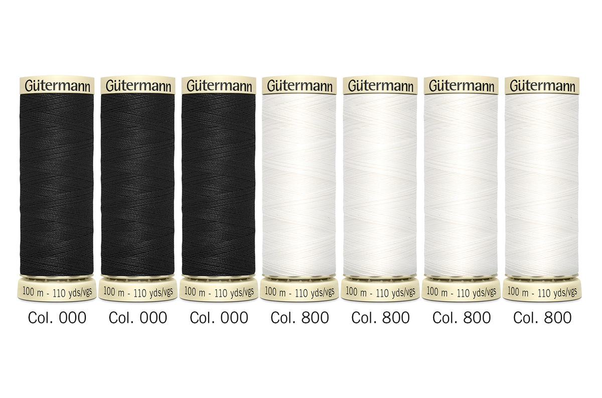 Gütermann Sew-All Thread Set 100m - Black and White - 7 Spools