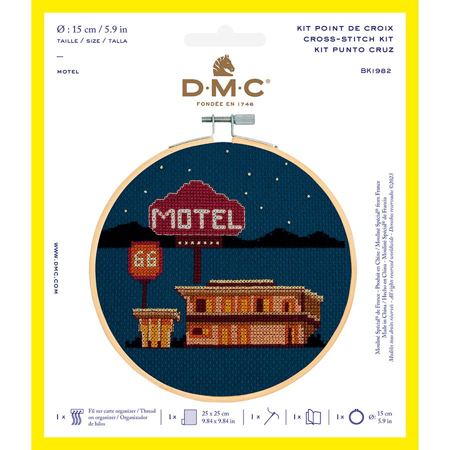 Información kit de punto de cruz DMC con bastidor de motel estilo americano - BK1982
