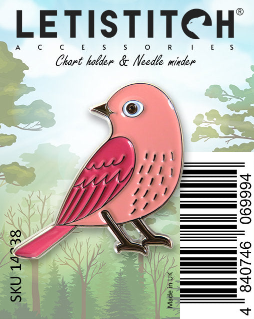Imán para agujas bordado pájaro cantor rosa 14338