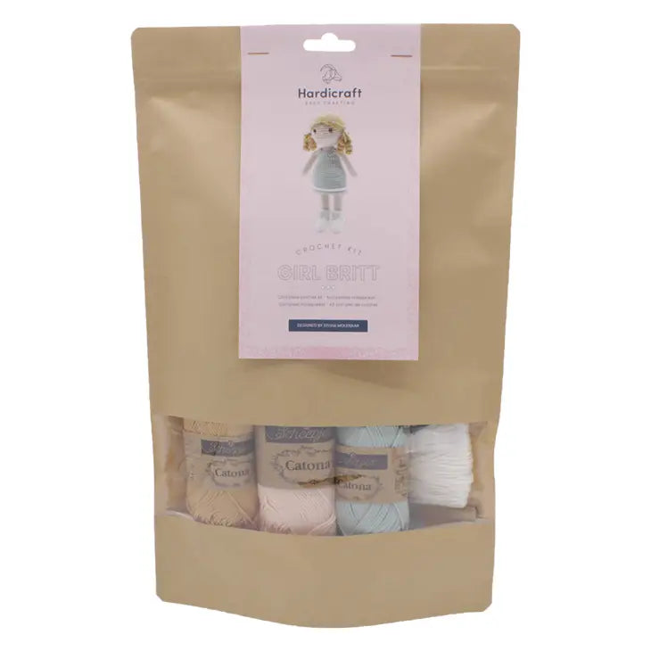 Empaquetado kit de crochet de niña con vestido azul de Hardicraft