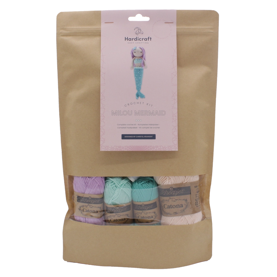 Empaquetado kit de crochet sirena azul y lila de Hardicraft