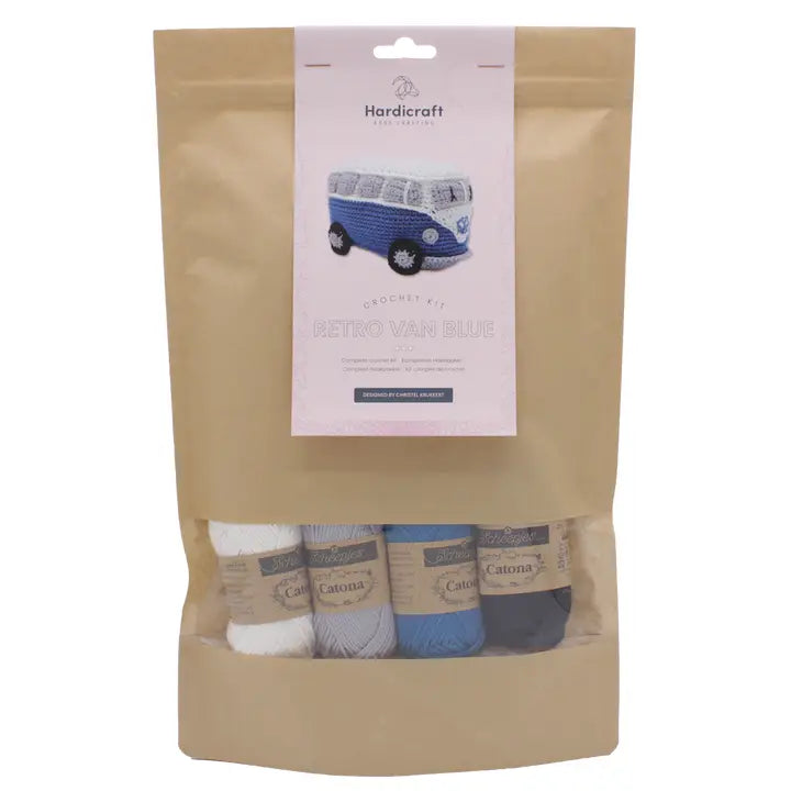 Embalaje kit de crochet Furgoneta Retro Camper VW Kombi azul de crochet, ganchillo Hardicraft