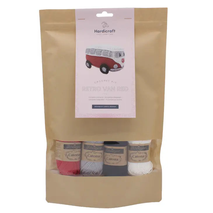 Embalaje kit de crochet Furgoneta Retro Camper VW Kombi roja de crochet, ganchillo Hardicraft