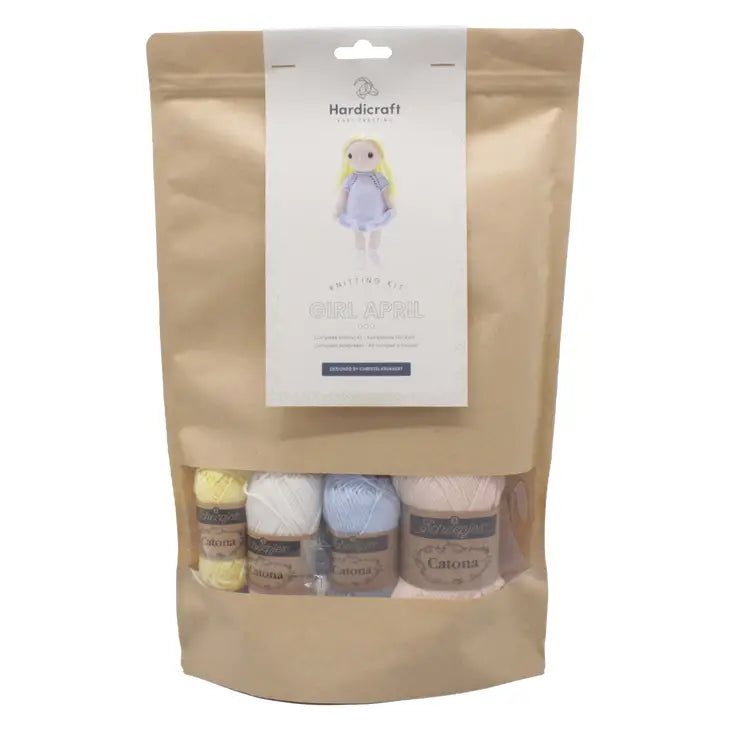 Empaquetado kit de tricot Hardicraft muñeca rubia con vestido azul
