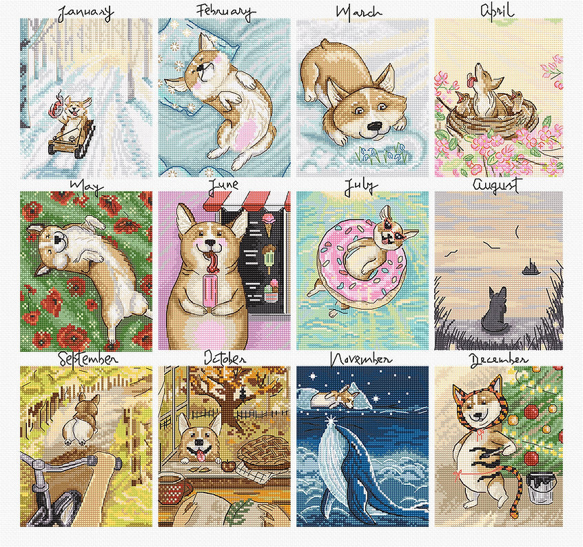 Bordado en punto de cruz calendario perruno Letistitch L8086