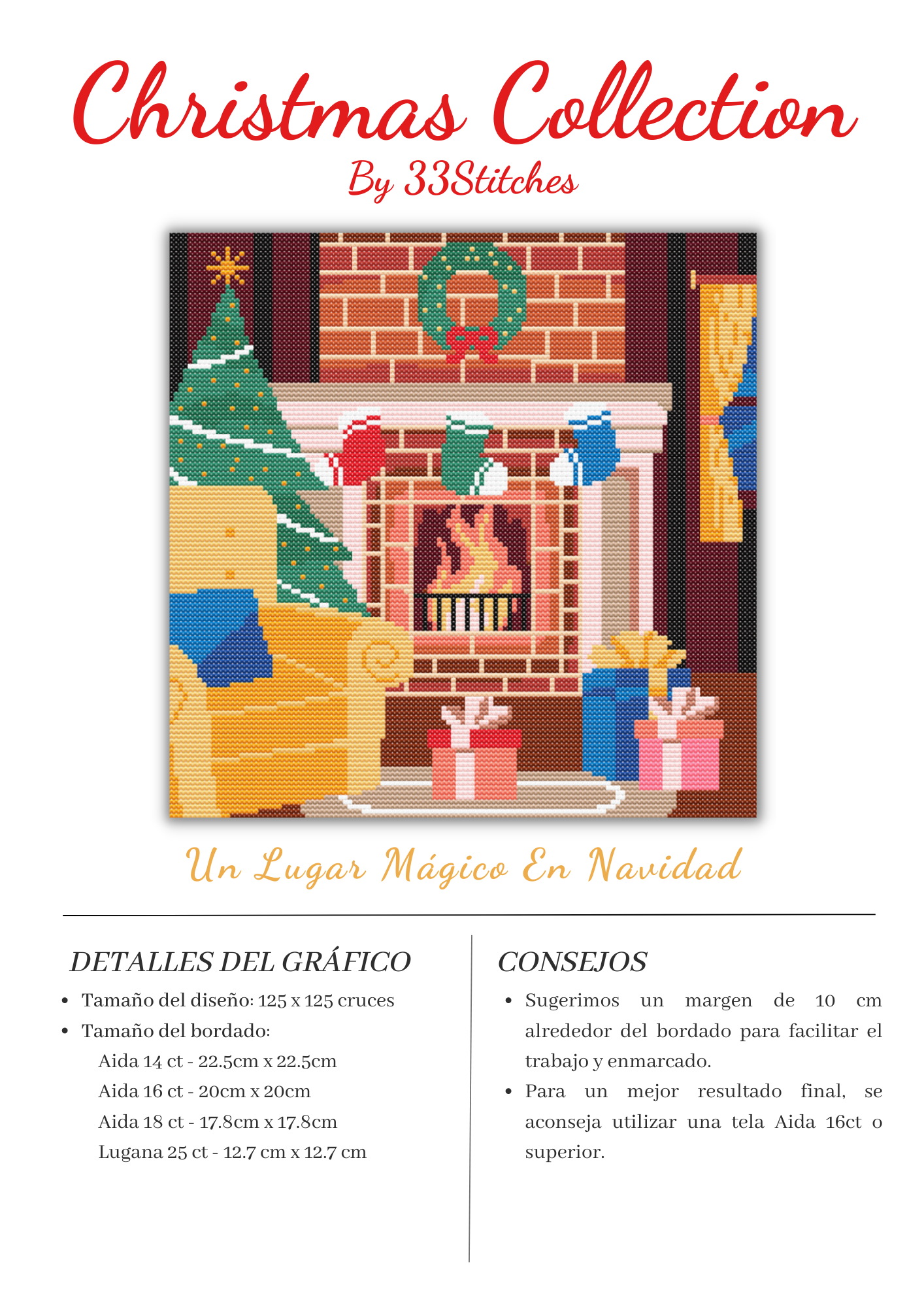 Bordado en punto de cruz chimenea navideña árbol de navidad con regalos