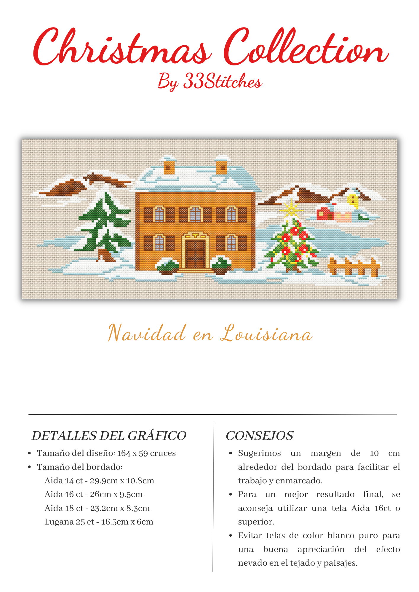 Información gráfico de punto de cruz 33stitches casa navidad