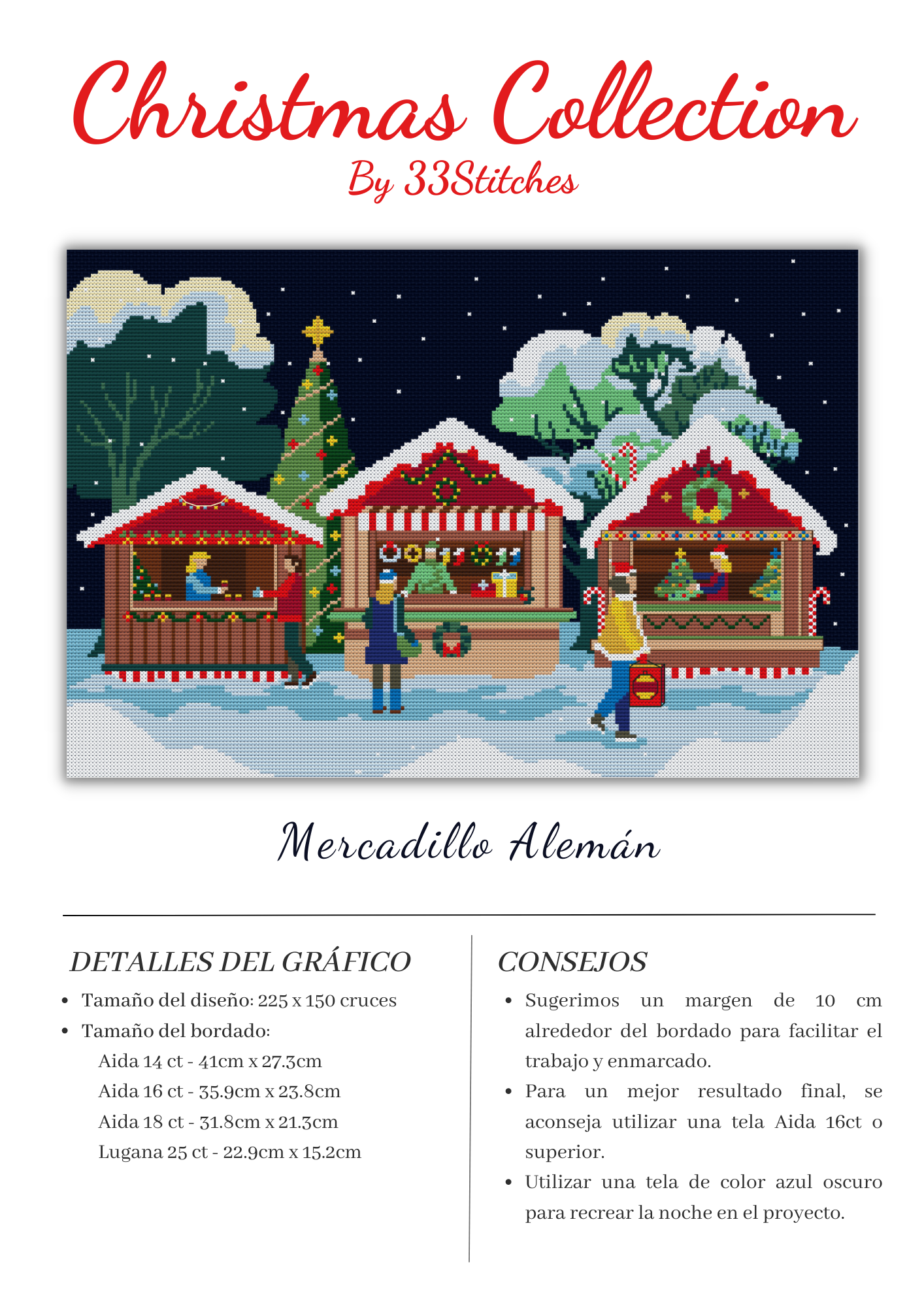 Información gráfico punto de cruz 33stitches mercadillo navideño