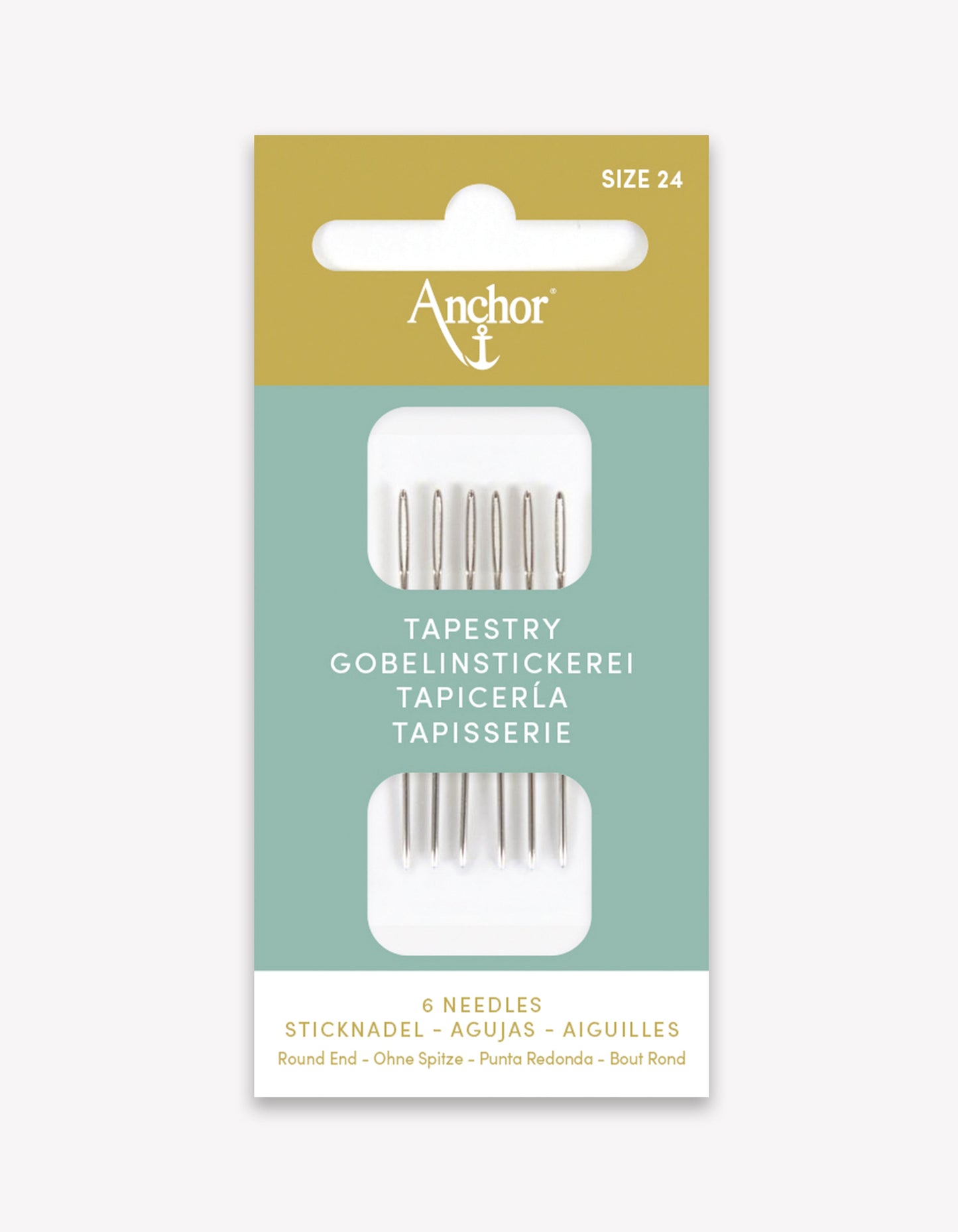 Agujas de tapicería Anchor Nº24 con punta redonda, pack de 6 agujas de acero niquelado de alta calidad ideales para punto de cruz y bordado.