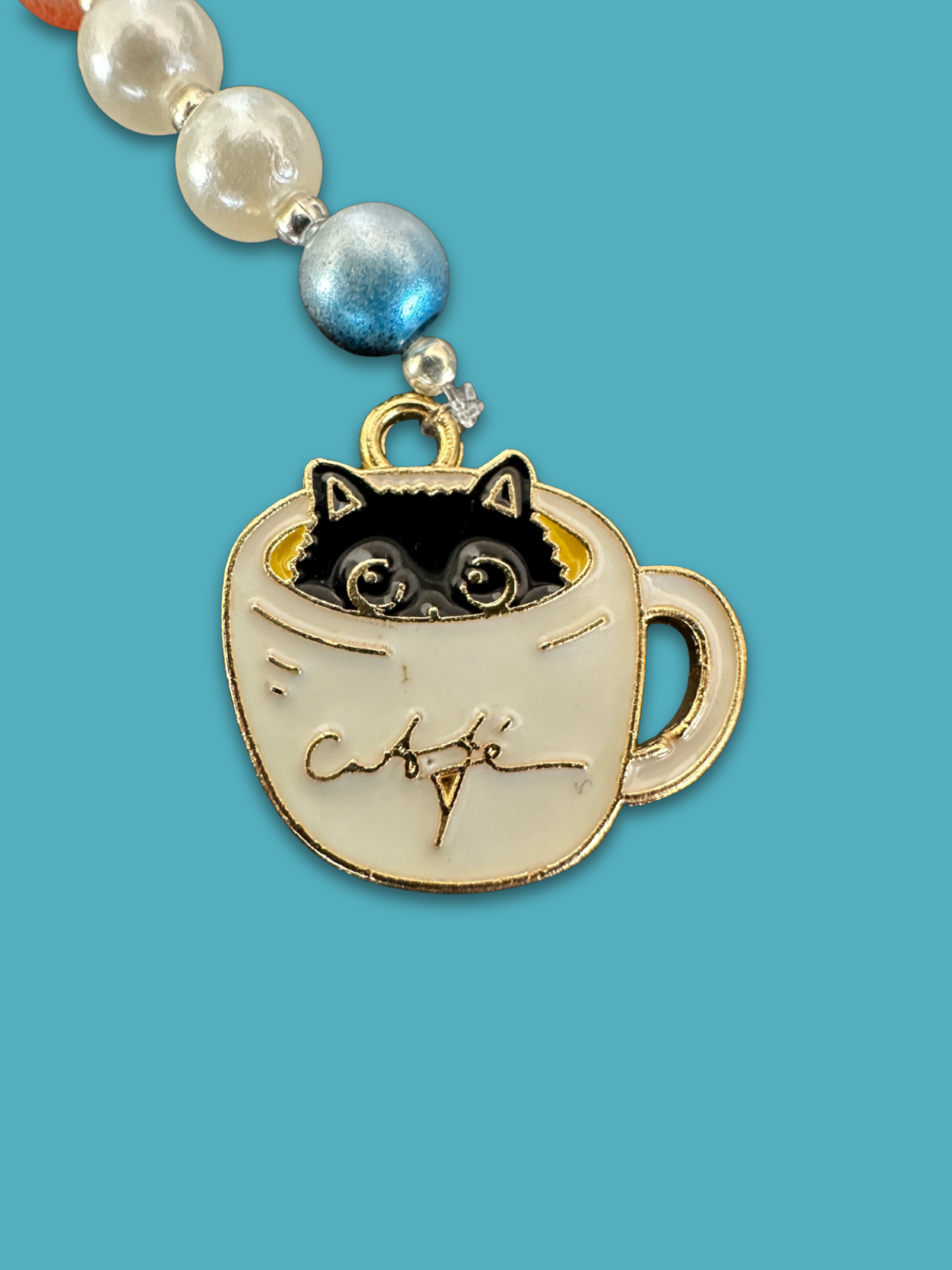 Buscatijeras de Abalorios "Gato Café" - BT007