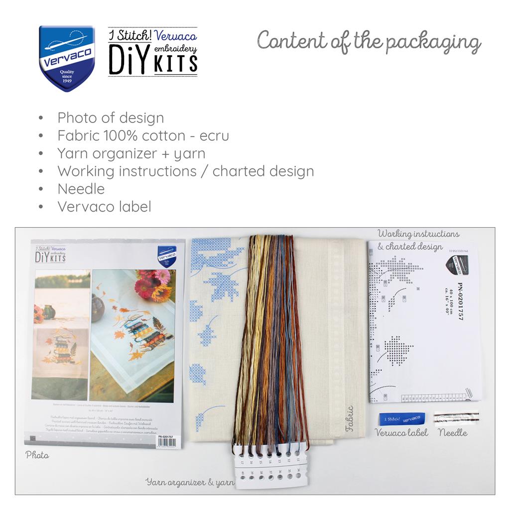 Camino de Mesa en Punto de Cruz "Libros y Hojas de Otoño" - Vervaco