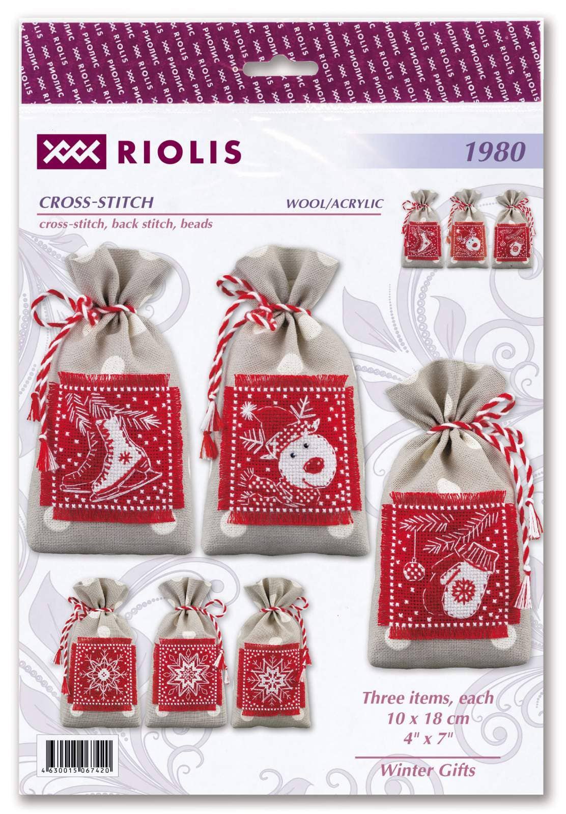 Set de 3 Bolsitas de Hierbas en Punto de Cruz "Regalos de Invierno" - Riolis