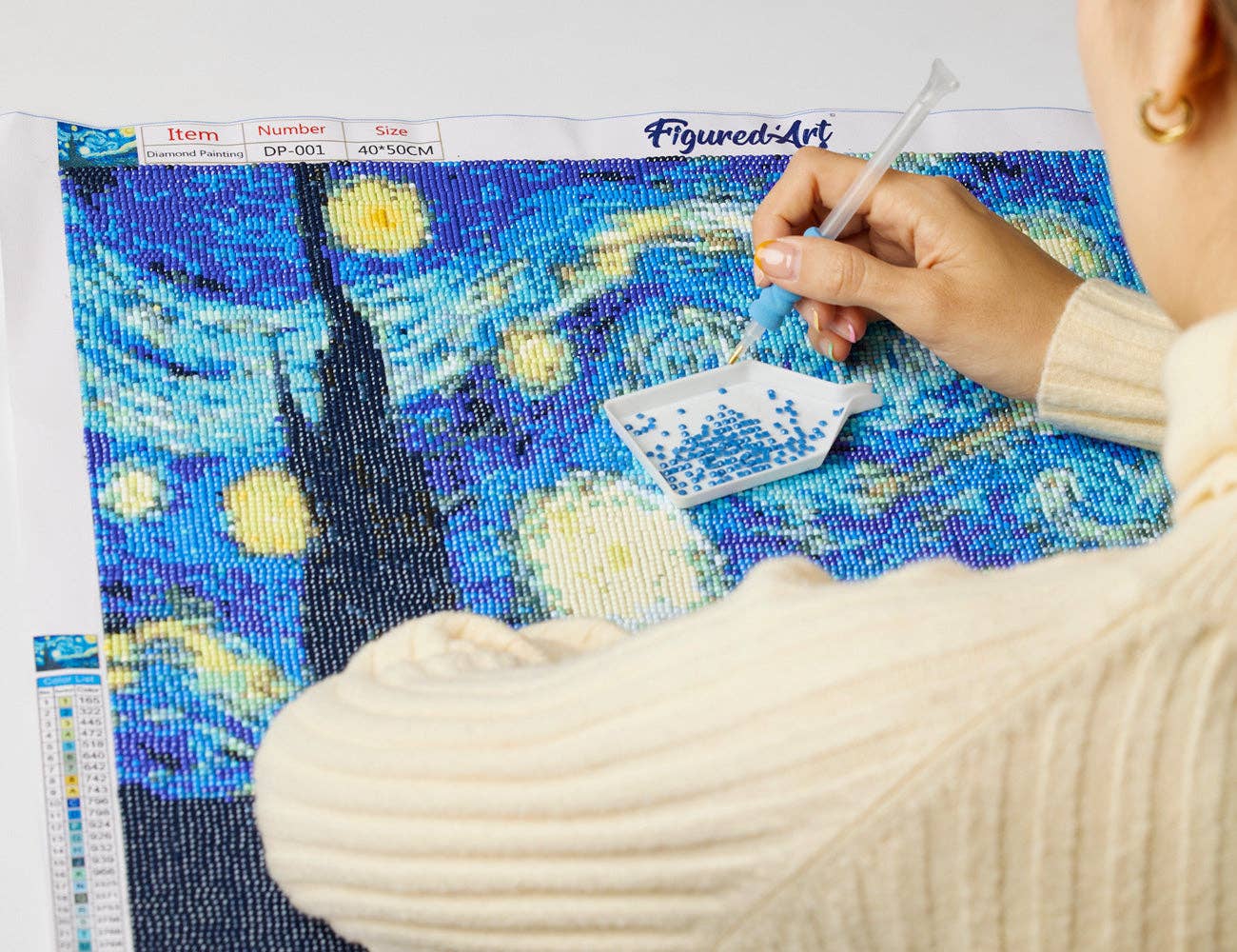 Kit de Punto Diamante Figured’Art "La noche estrellada de Van Gogh sobre el Ródano" 40x50cm