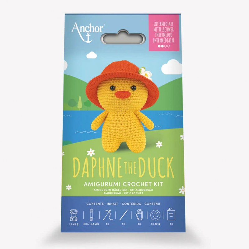 Kit de amigurumi Anchor Daphne The Duck para tejer una patita de ganchillo de 12,5 cm con hilo de algodón, patrón, ojos de seguridad y relleno incluidos