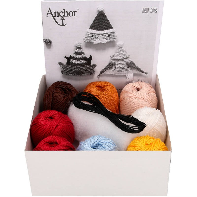 Kit de amigurumi Anchor Decoración de Navidad para tejer 3 adornos de ganchillo de 9 cm: Papá Noel, reno y ángel con hilo de algodón y patrón detallado