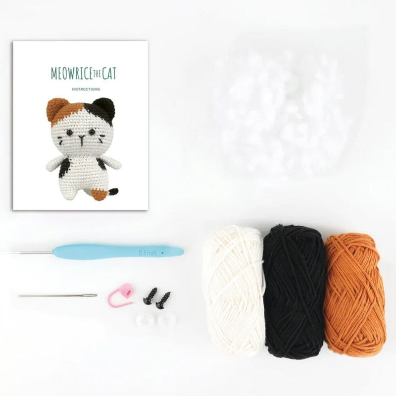 Kit amigurumi Anchor Meowrice the Cat para tejer gato de ganchillo de 12,5 cm con hilo algodón, patrón multilingüe, relleno y accesorios