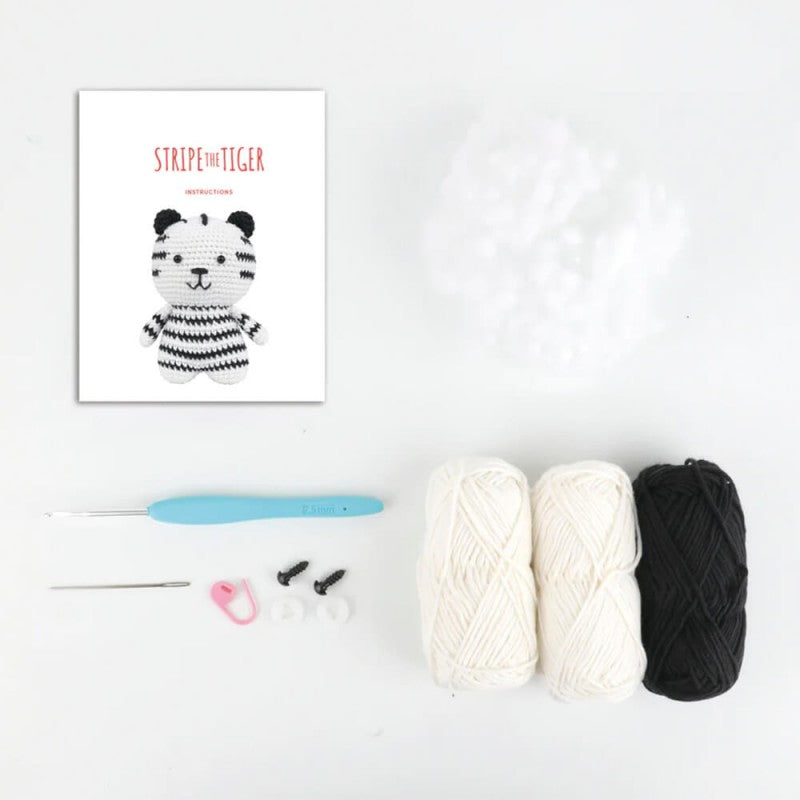 Kit amigurumi Anchor Stripe the Tiger para tejer tigre de ganchillo de 12,5 cm con hilo algodón, relleno y patrón para nivel intermedio