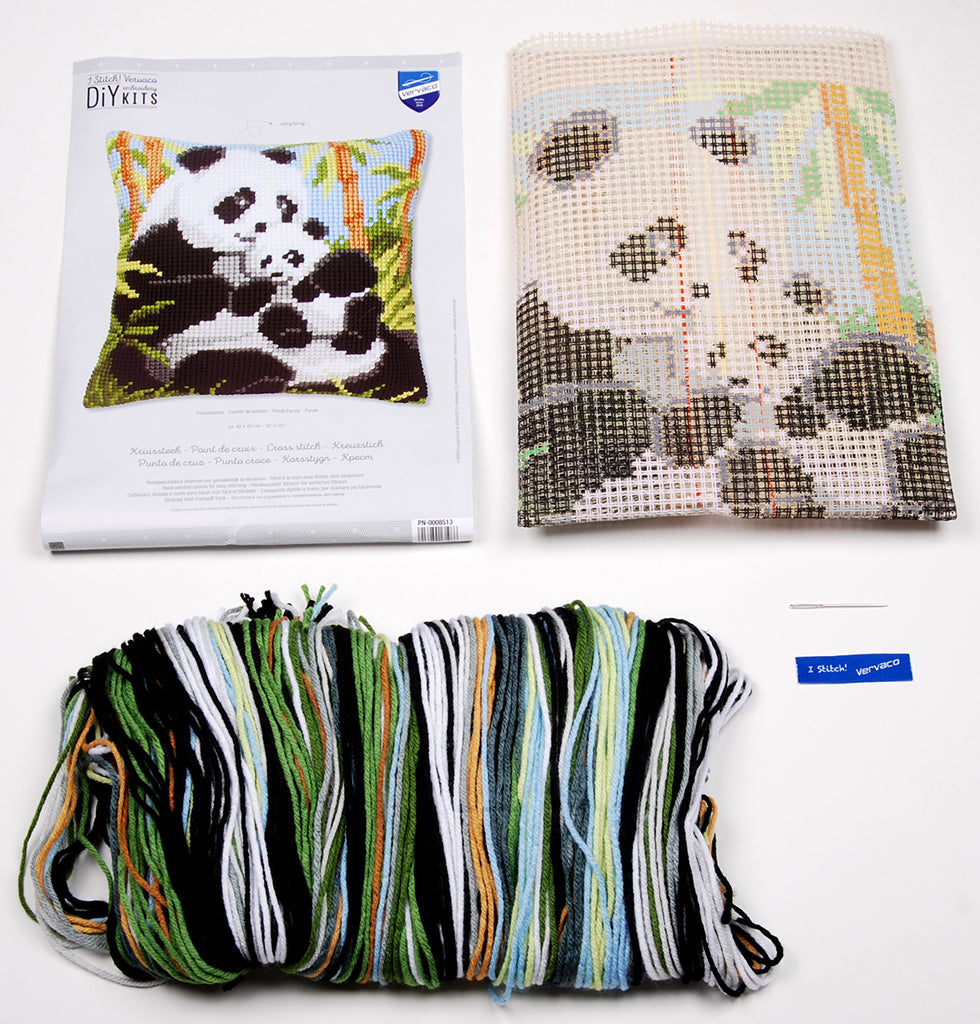 Kit para Bordar Cojín en Punto de Cruz "Pandas" - Vervaco