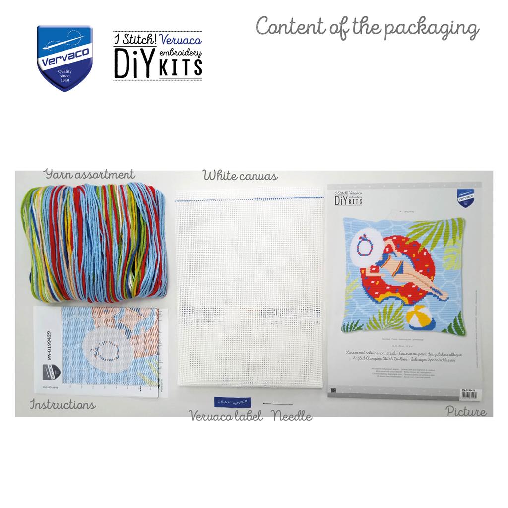 Kit para Bordar Cojín en Punto Largo "Piscina" - Vervaco