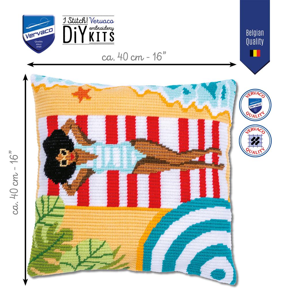 Kit de Bordado Almofada Ponto Longo "Praia" - Vervaco