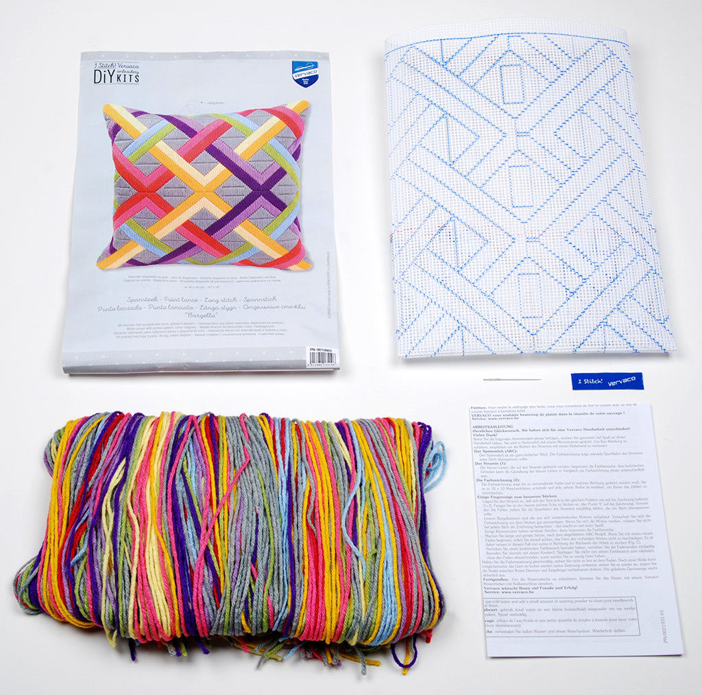 Kit para Bordar Cojín en Punto Largo "Diagonal de Colores" - Vervaco