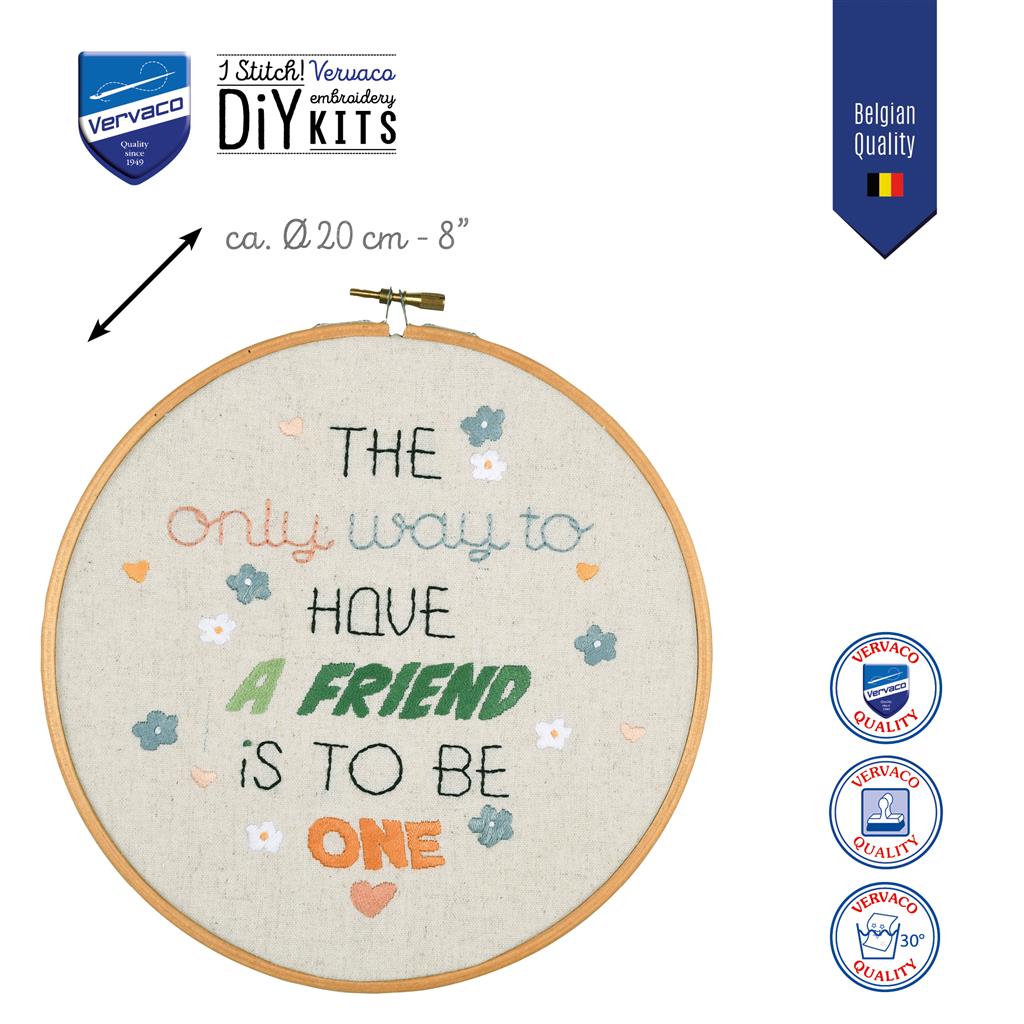 Kit de Bordado Vervaco "A Friendly Quote" con Bastidor 20 cm