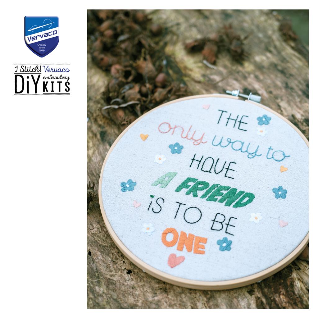 Kit de Bordado Vervaco "A Friendly Quote" con Bastidor 20 cm