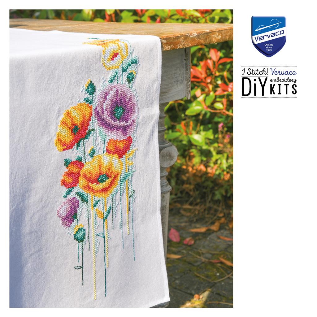 Caminho de Mesa em Ponto Cruz "Papoulas" - Vervaco