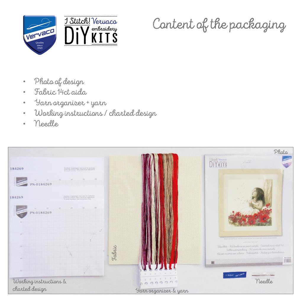 Kit de Punto de Cruz "Niña en Campo de Amapolas" - Vervaco