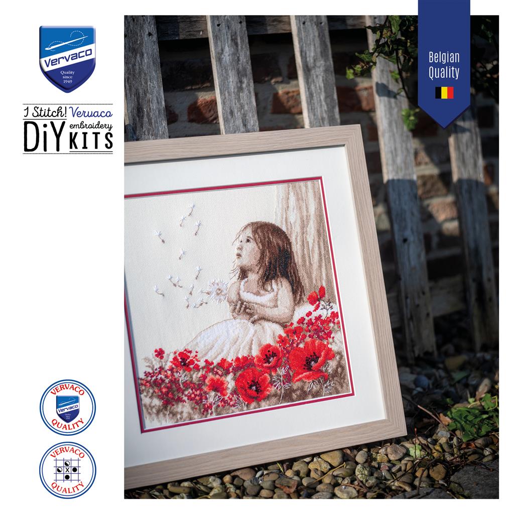 Kit de Punto de Cruz "Niña en Campo de Amapolas" - Vervaco