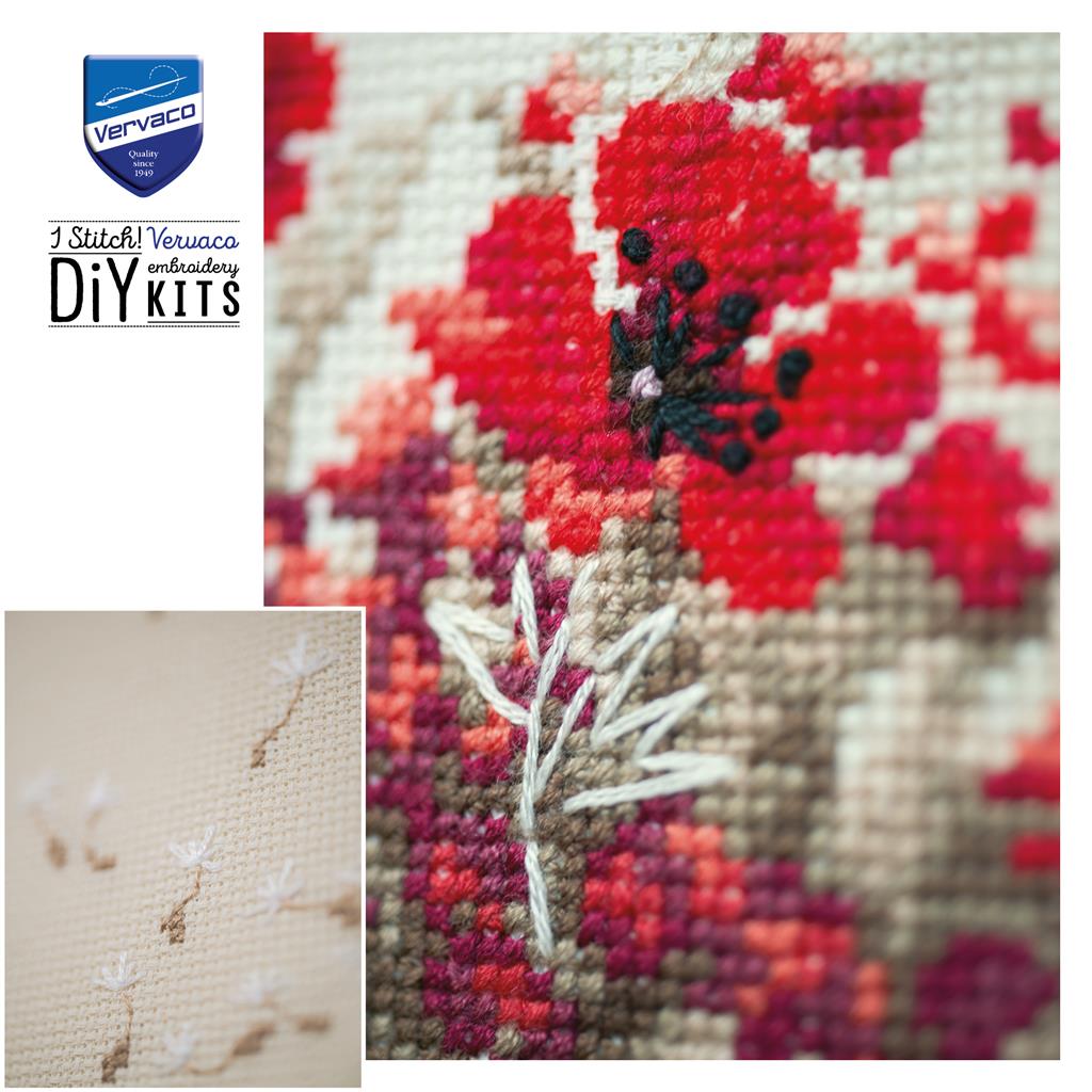 Kit de Punto de Cruz "Niña en Campo de Amapolas" - Vervaco