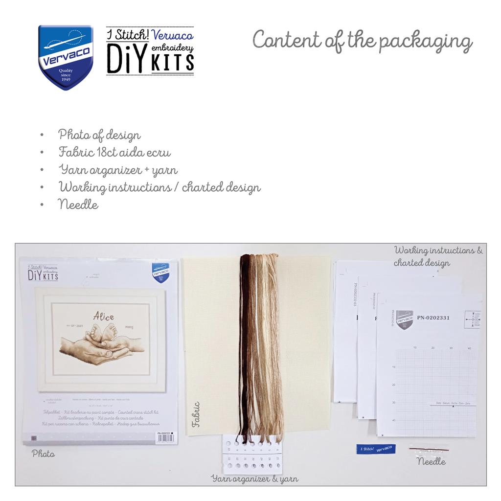 Kit de Punto de Cruz "Sampler de Nacimiento - Manos y Pies" - Vervaco