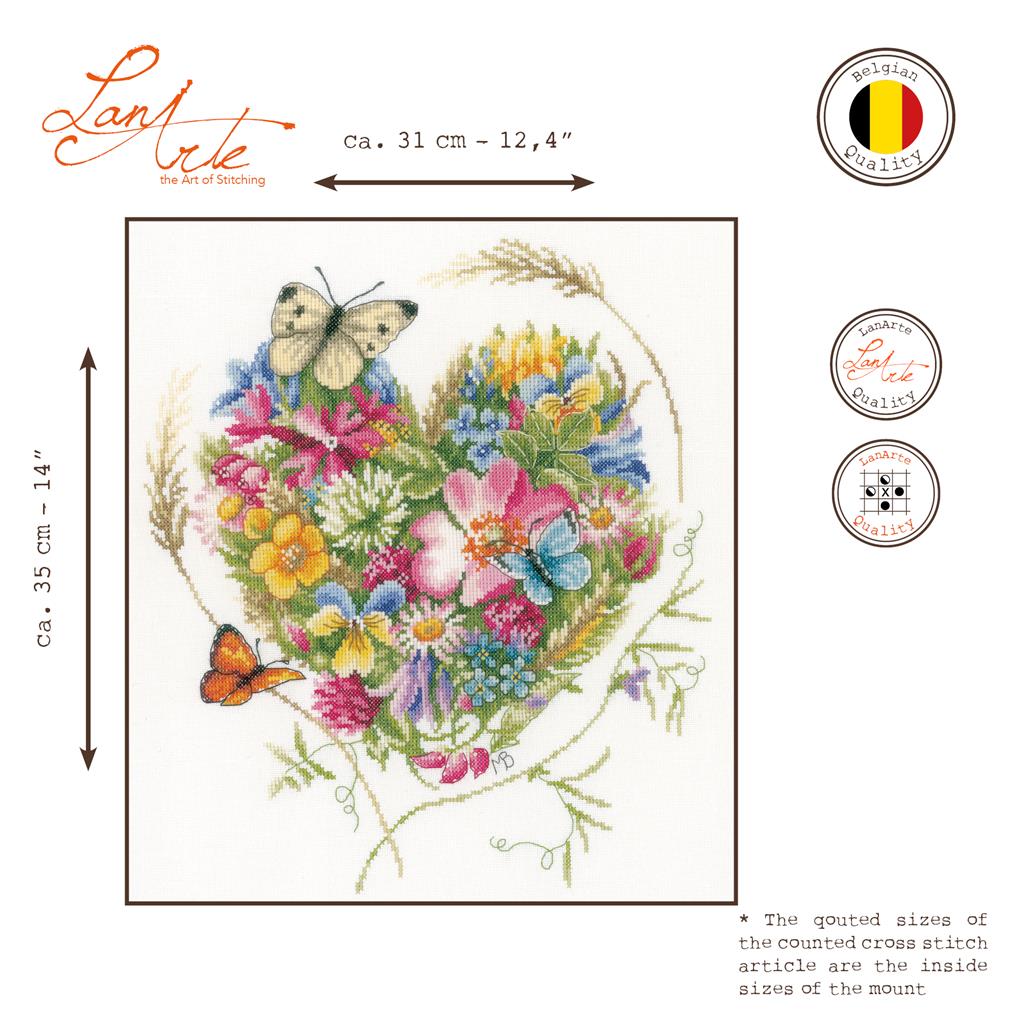 Kit de Punto de Cruz "Corazón de Flores" - Lanarte