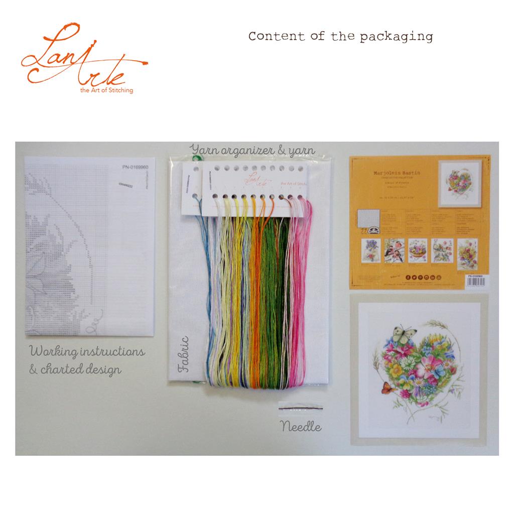 Kit de Punto de Cruz "Corazón de Flores" - Lanarte