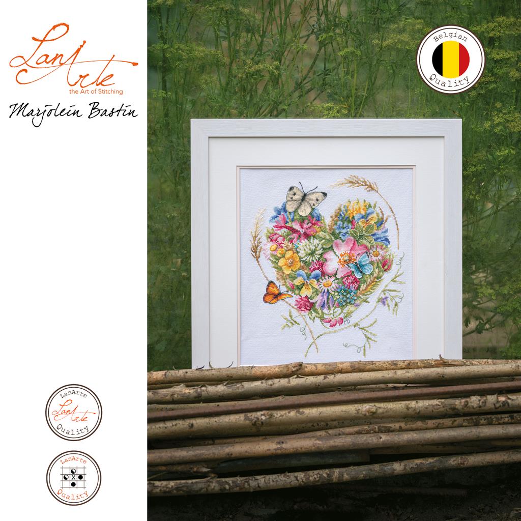 Kit de Punto de Cruz "Corazón de Flores" - Lanarte