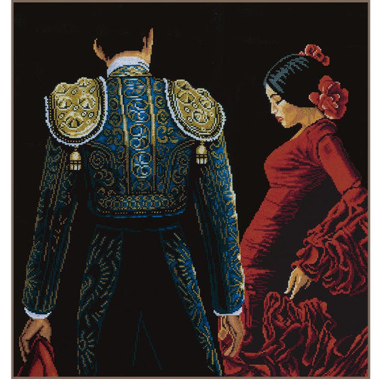 Kit de punto de cruz avanzado Lanarte torero y sevillana con tela Aida 14 ct, hilos de algodón y diseño premium de inspiración española.