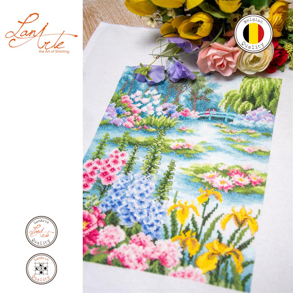 Kit de Punto de Cruz "Estanque de Nenúfares" - Lanarte