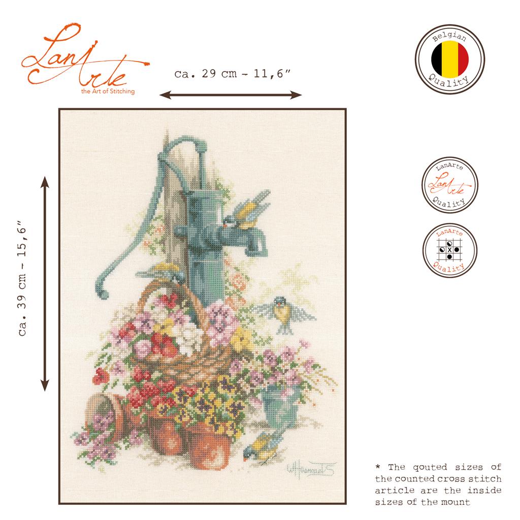 Kit de Punto de Cruz "Pájaros en Bomba de Agua" - Lanarte