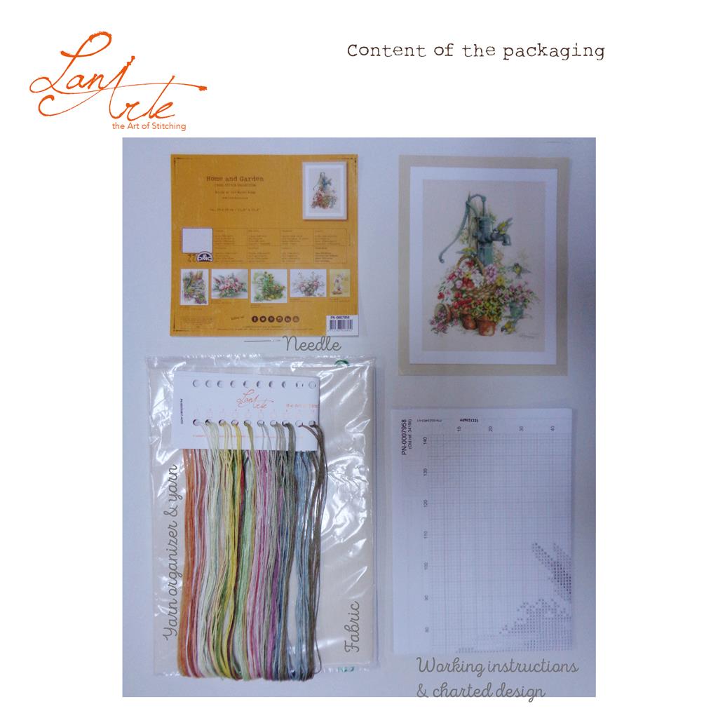 Kit de Punto de Cruz "Pájaros en Bomba de Agua" - Lanarte