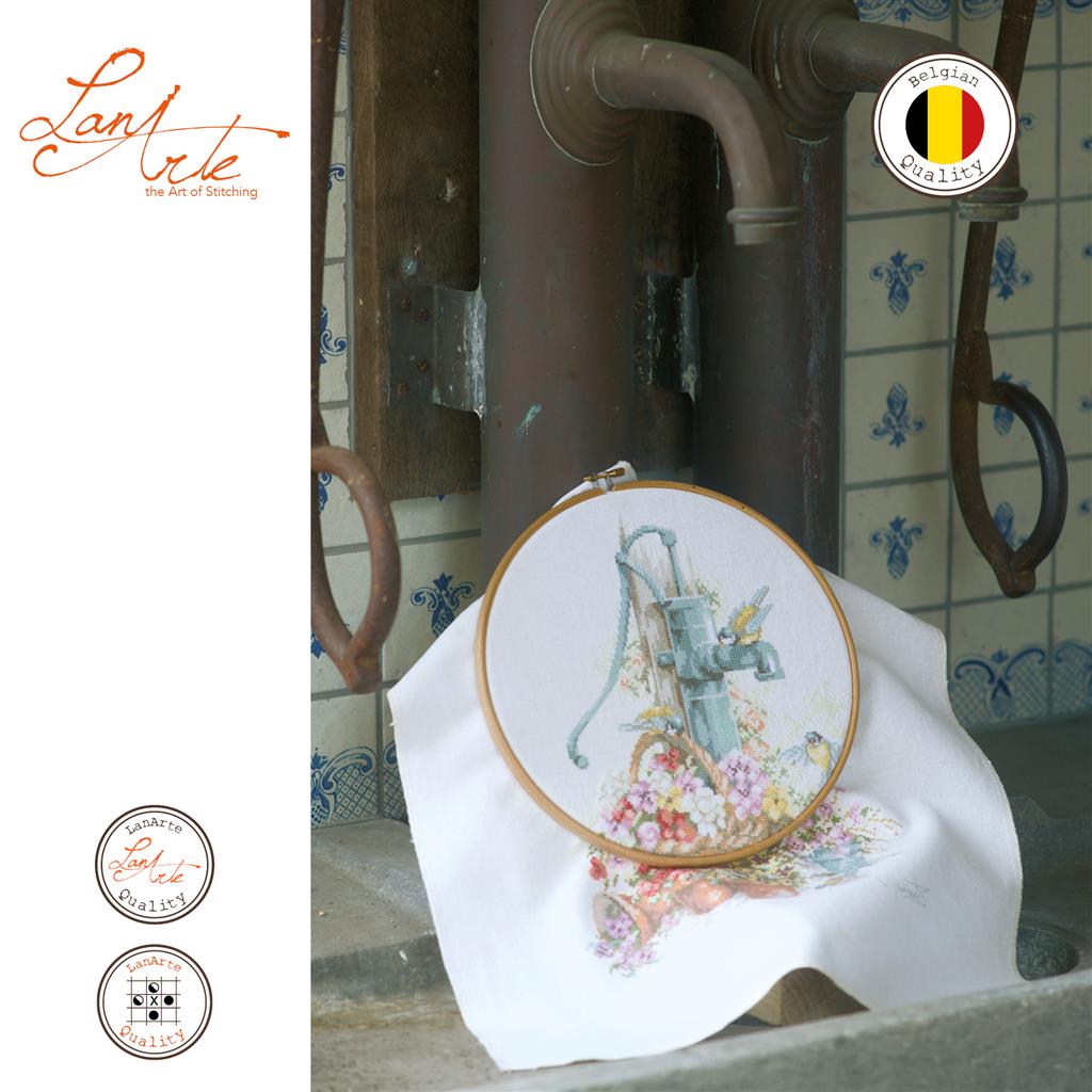 Kit de Punto de Cruz "Pájaros en Bomba de Agua" - Lanarte