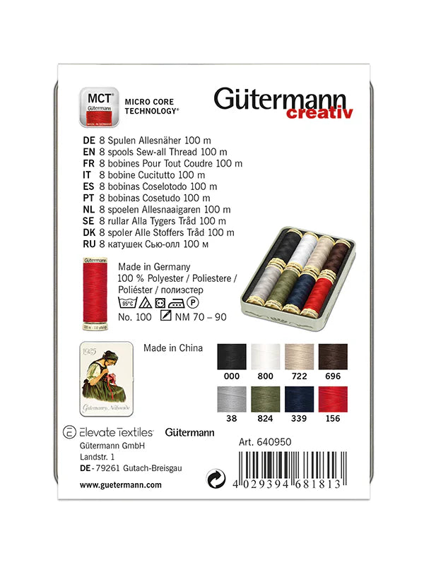 Lata de Hilos Gütermann Coselotodo 100m - Nostalgia Box - 8 Colores Básicos