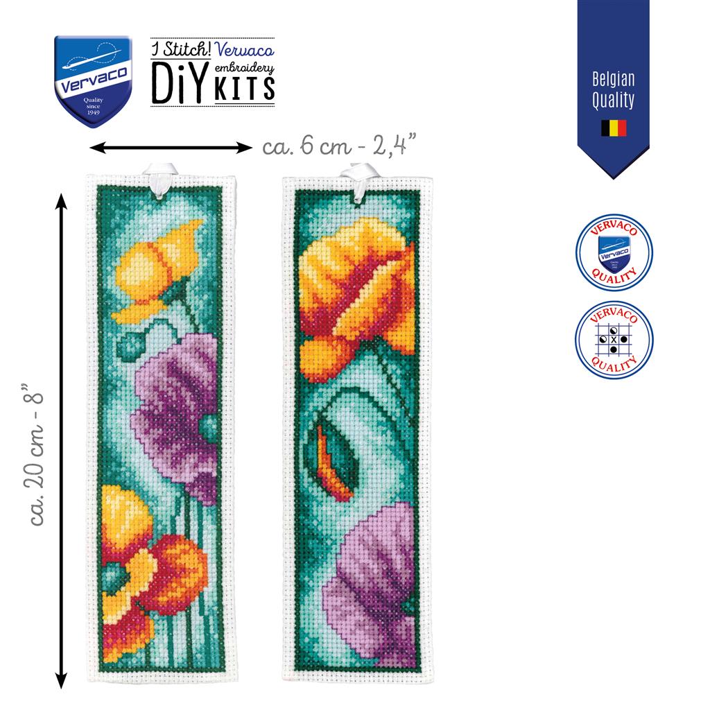 Set de 2 Marcapáginas en Punto de Cruz "Amapolas" - Vervaco