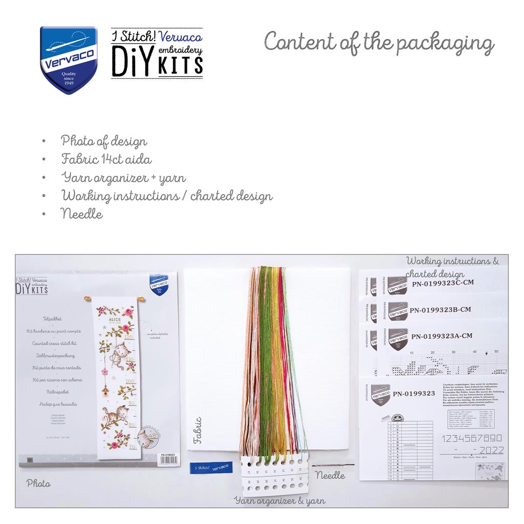 Medidor de Altura Niños en Punto de Cruz "Gatos Traviesos" - Vervaco