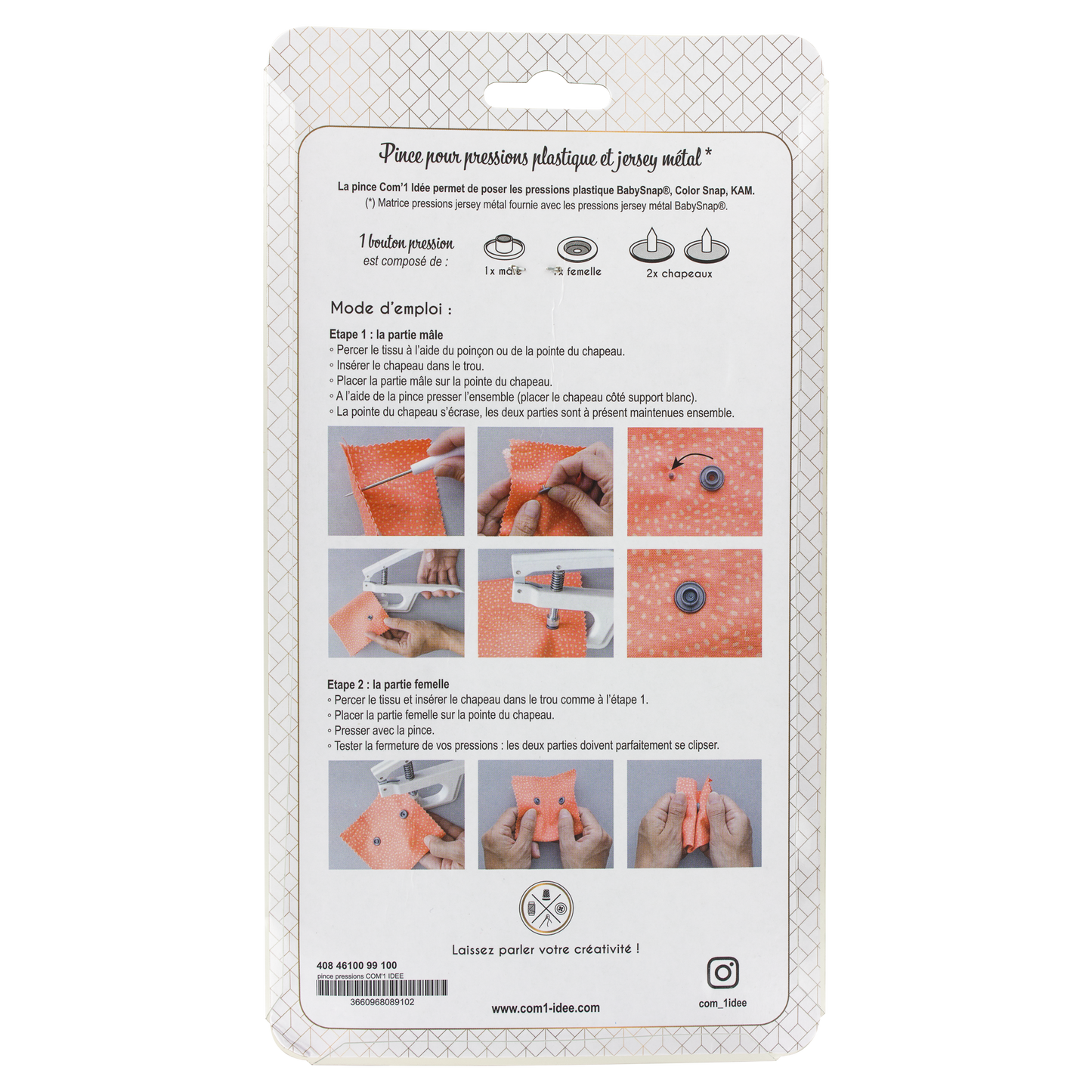 Pinza remachadora para broches de presión BabySnap®, KAM y Color Snap, apta para tamaños de 11 mm a 14,4 mm. Ideal para costura y confección.