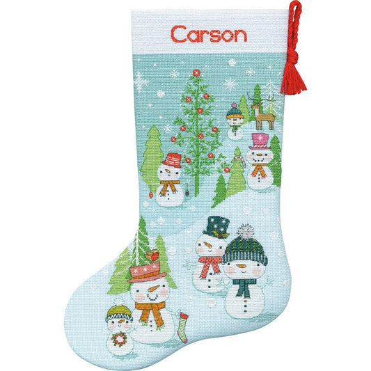 Kit de punto de cruz "Snowman Family Stocking" - Dimensions - Calcetín en punto de cruz navidad