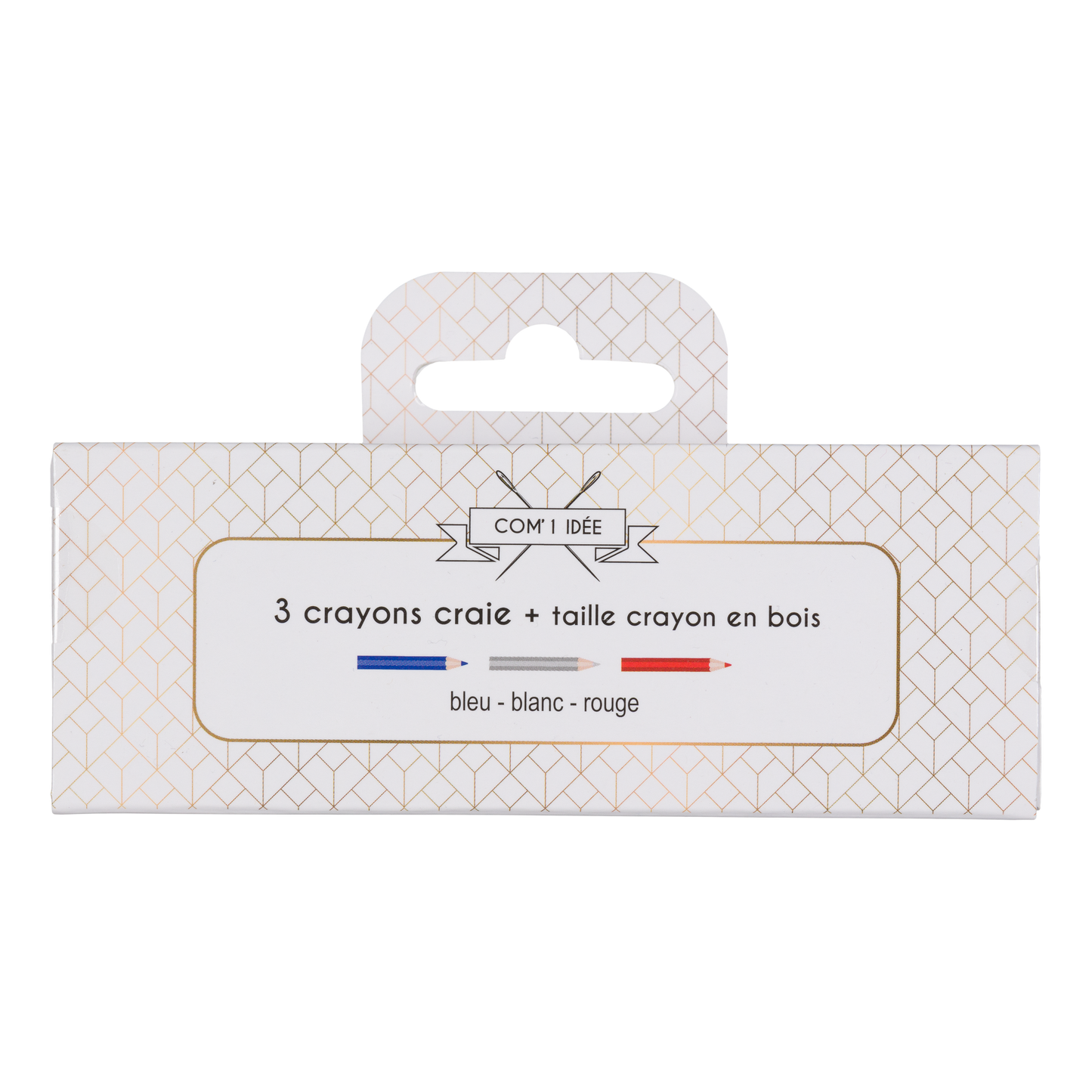 Set de 3 lápices de tiza para tela con sacapuntas de madera, ideal para marcar tejidos en costura y patchwork.