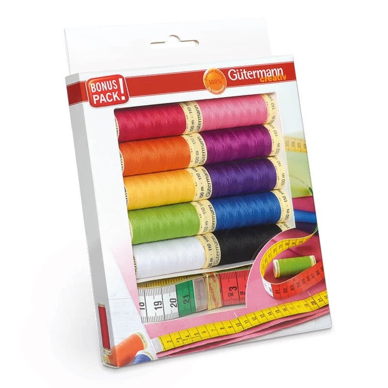Set de 10 bobinas de hilo Gütermann Coselotodo de 100 m con cinta métrica incluida en envase Bonus Pack